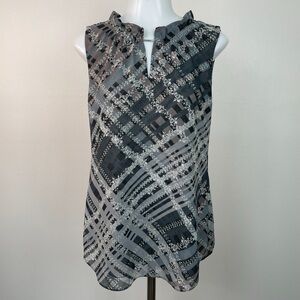 CAbi Black and Gray Graph Trellis Sleeveless Womens Small Top Whimsigoth